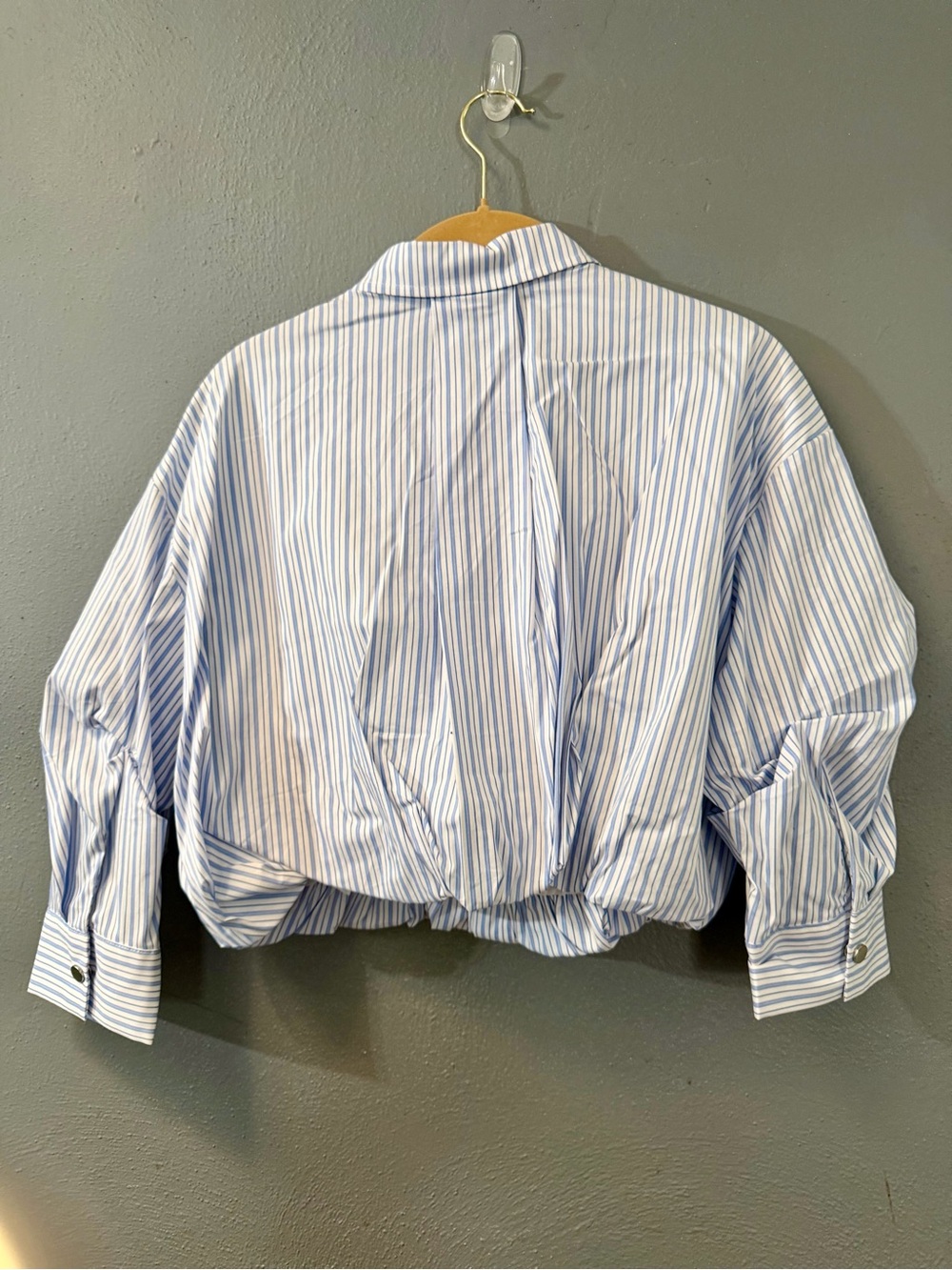 Urban Revivo Blue & White Striped Cropped Button-Down Shirt - Picture 2 of 3